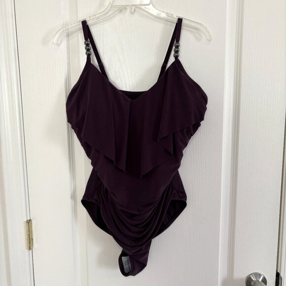 Magicsuit by Miraclesuit Isabel Swimsuit One Piece Prune Purple Size 16 NEW - Picture 4 of 9